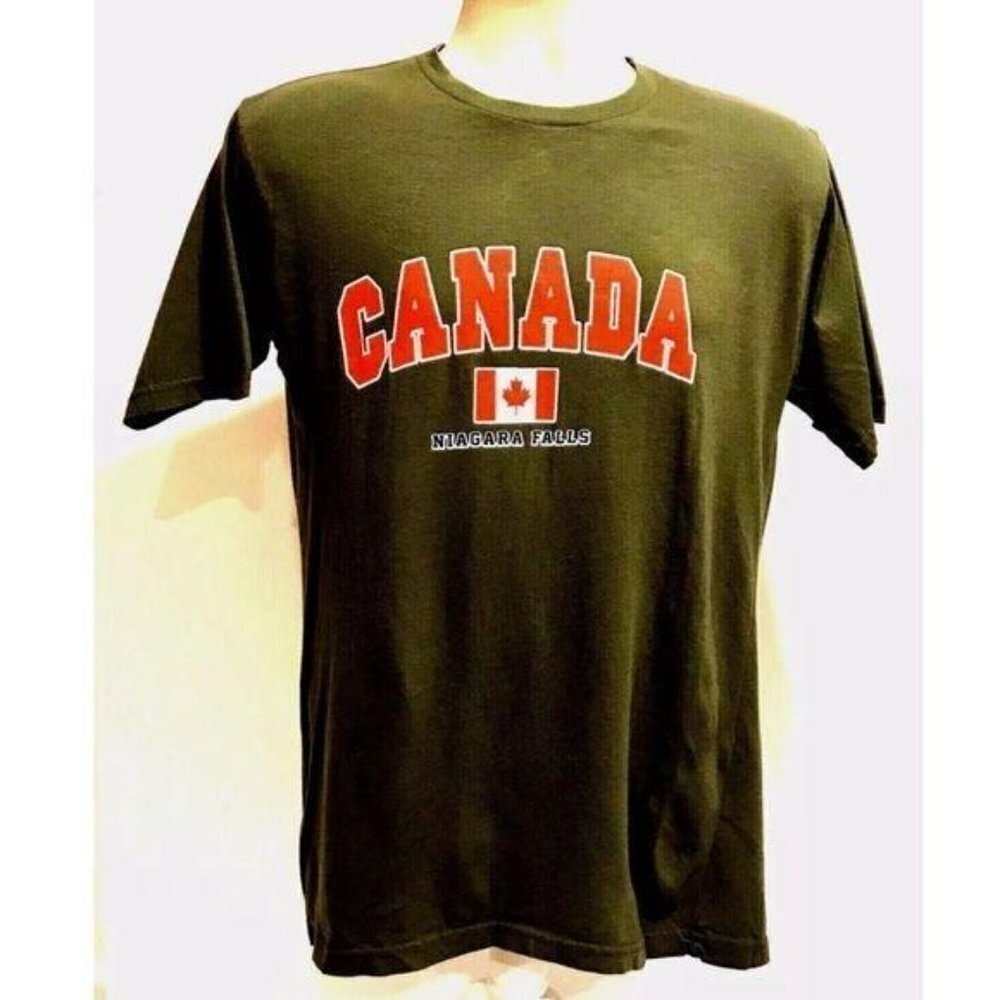 Vintage Mens Canada Niagara Falls Green Graphic T-Shirt Medium 50/50 Cotton Logo